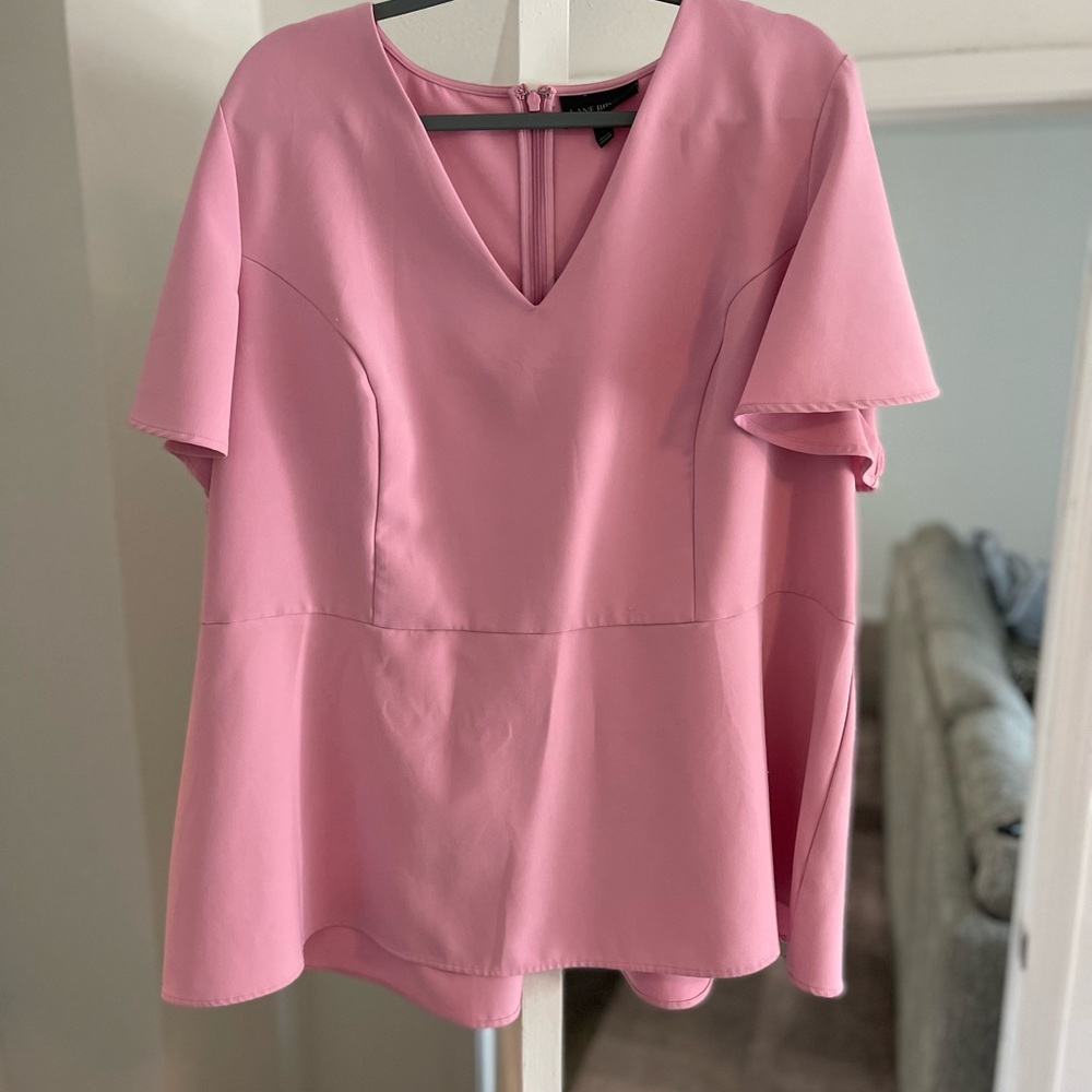 Lane Bryant Pink V-Neck Peplum Blouse